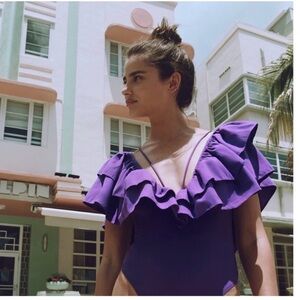 NEW ZARA Ruffle One Piece Bathing Suit M Purple